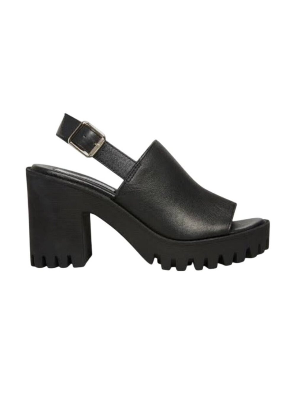 Steve Madden Sunny Side Sandal Black Leather Chunky Women Size 10 y2k Whimsygoth